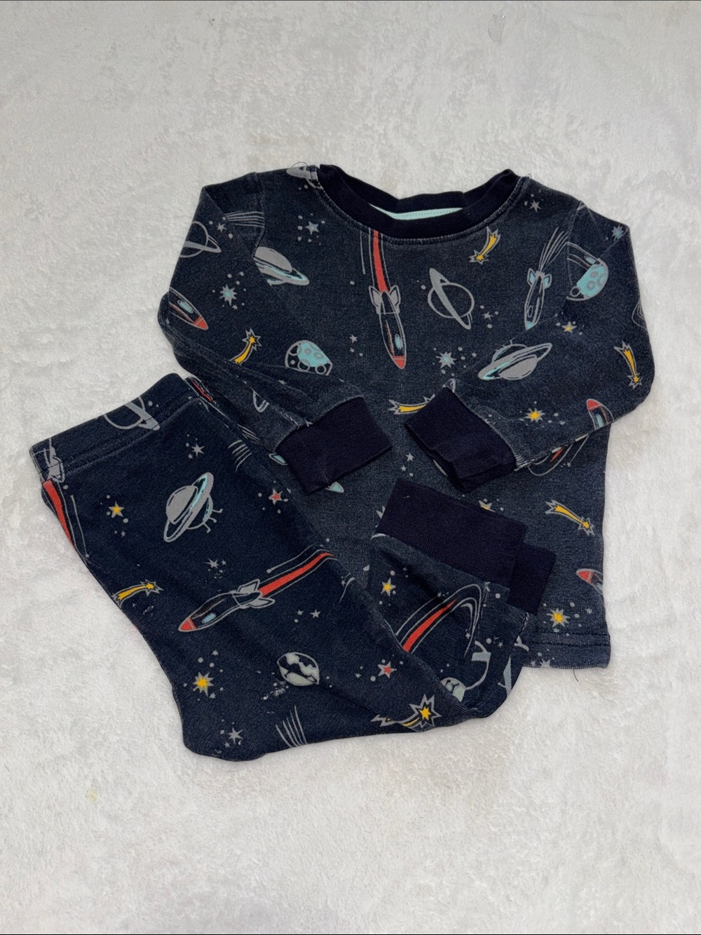 George Space Print Pajama Set - Navy with Rockets & Planets 6-12 months